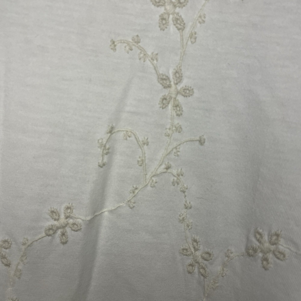 J Jill Top Sz XL White Embroidered Blouse Round Neck 3/4 Sleeve Cottagecore - Picture 3 of 6